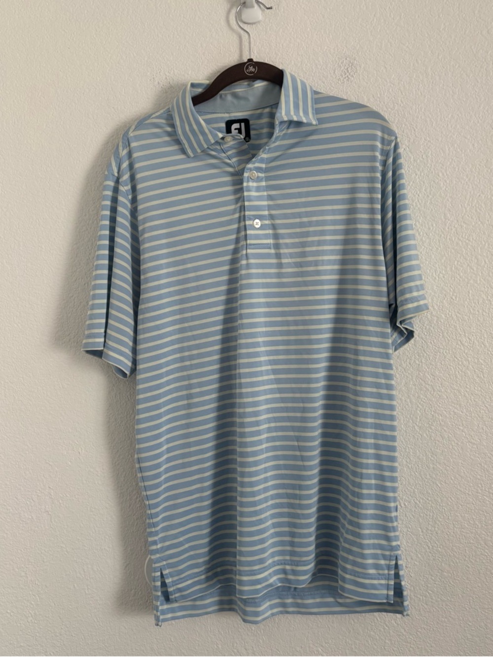 FootJoy Men's Size Small Blue Striped Short Sleeve Golf Polo Shirt